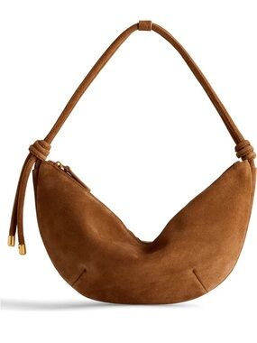 Madewell Bolo Suede Crescent Shoulder Bag in Brown Aged Cognac